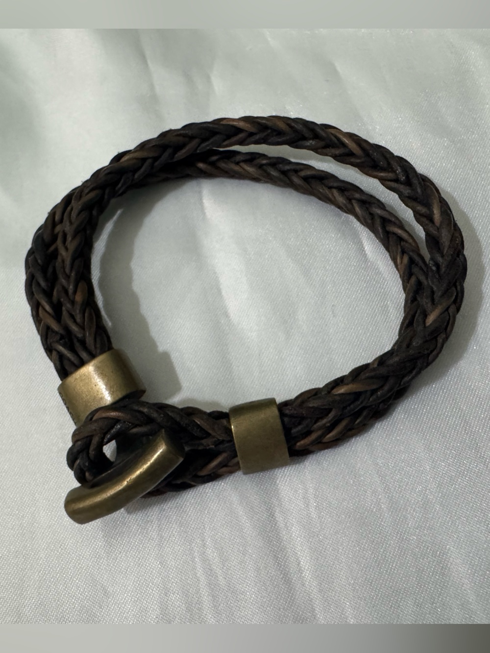 Coach x Phillip Crangi Braided Brown Leather Bracelet with Antique Brass Clasp